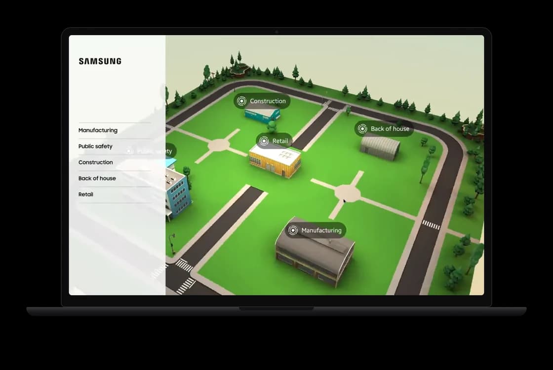Samsung's Virtual Usecase Experience running in a browser on a laptop, a simulation our engineers developed