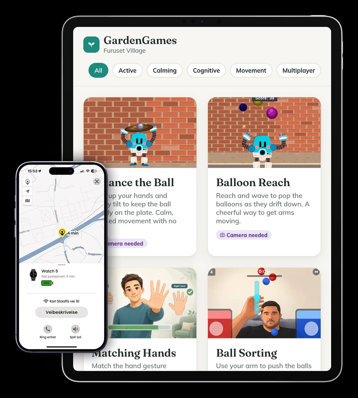 The Safemate app and the GardenGames tablet library