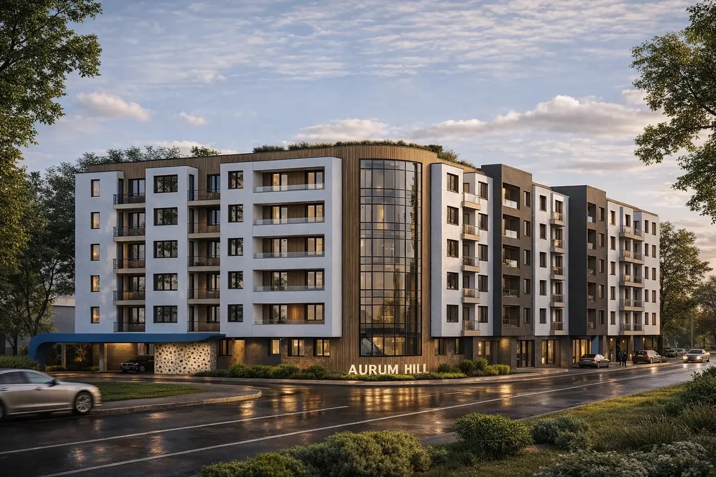 Aurum Hill, a residential building on a corner in Niš